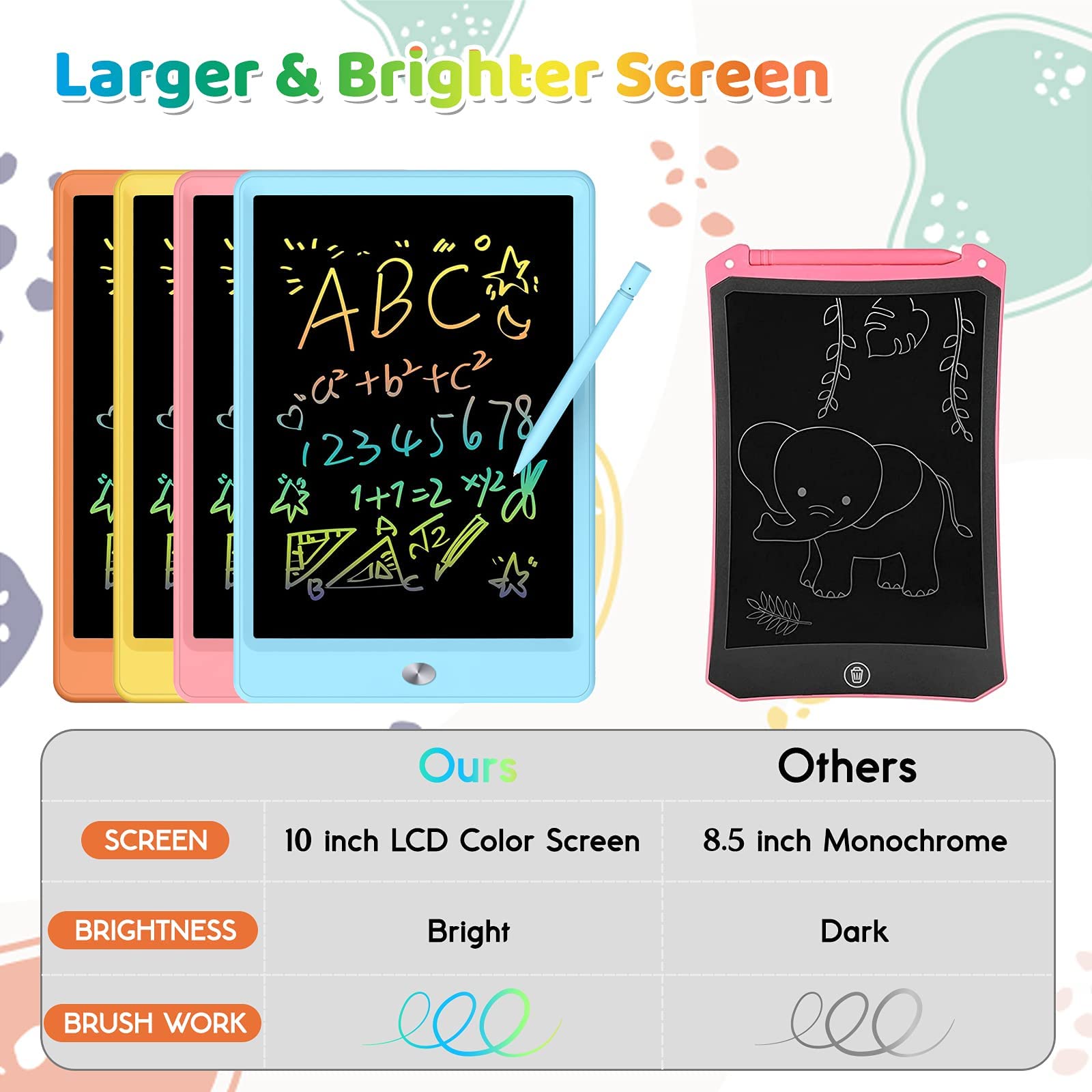 ORSEN LCD Writing Tablet 10 Inch, Colorful Doodle Board Drawing Pad for Kids, Drawing Board Writing Board Drawing Tablet, Educational Christmas Boys Toys Gifts for 3 4 5 6 Year Old Boys, Girls