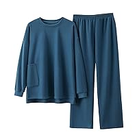 Oversized Warm Pajamas Sets For Women 2 Piece Loungwear Outfits Long Sleeve Crewneck Tops and Wide Leg Pants Set