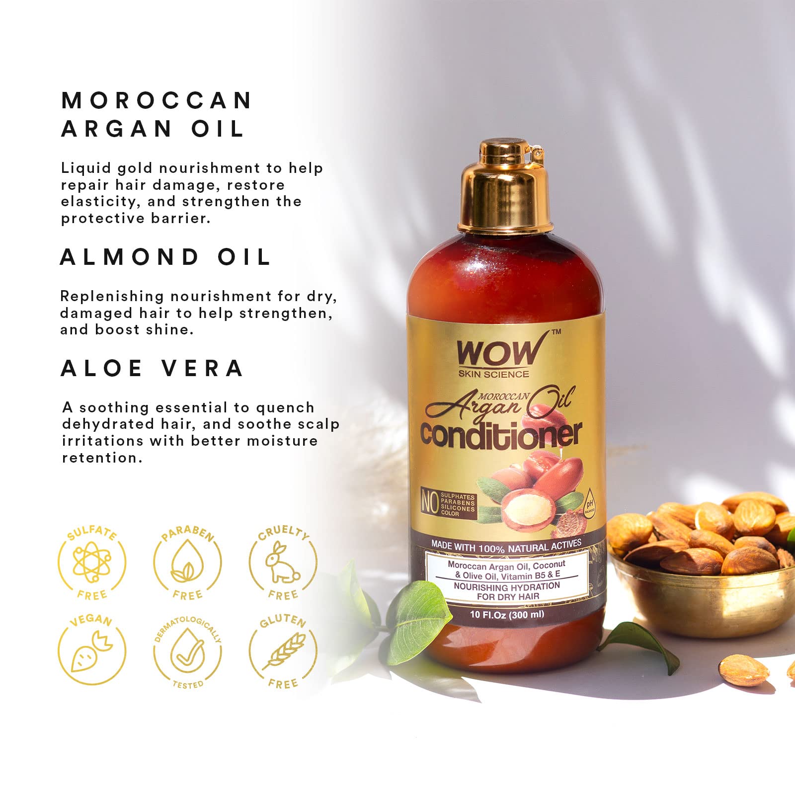 WOW Skin Science Moroccan Argan Oil Hair Conditioner Increase Gloss, Hydration, Shine - Reduce Itchy Scalp, Dandruff & Frizz - No Parabens or Sulfates - All Hair Types (10 Fl Oz (Pack of 1))