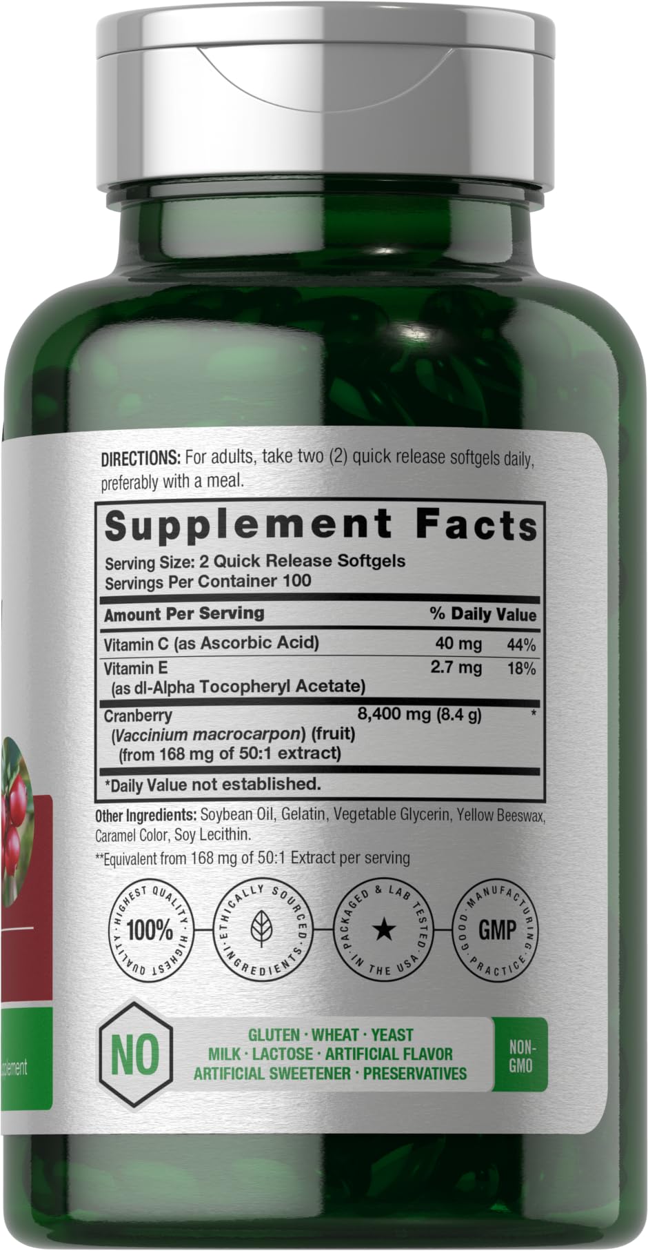 Cranberry Pills with Vitamin C | 8400mg | 200 Softgels | Concentrate Extract Supplement | Non-GMO, Gluten Free by Horbaach