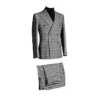 Men's Houndstooth Premium Double Breasted Buttons Tuxedos Peak Lapel Two-Piece Suit Daily Wedding Business Party