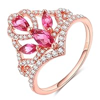 Rose Gold Plated Crown Princess Tiara Ring Pink CZ Zircon Promise Rings Party Jewelry for Women Size 6 7 8 9 RA139