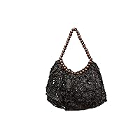 NISA Women's Beaded Handle Zipper Tote Casual Ladies Shoulder Fancy Sling Hobo Stylish Handbag- NCBG-D-[Black]