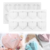 NW 2 Pieces Heart Molds for Chocolate, 8 Pcs Diamond Heart Shape Silicone Candy Molds, Chocolate Cake Breakable Heart Mold for Baking, Candy, Mousse, Dessert, Cupcake and More