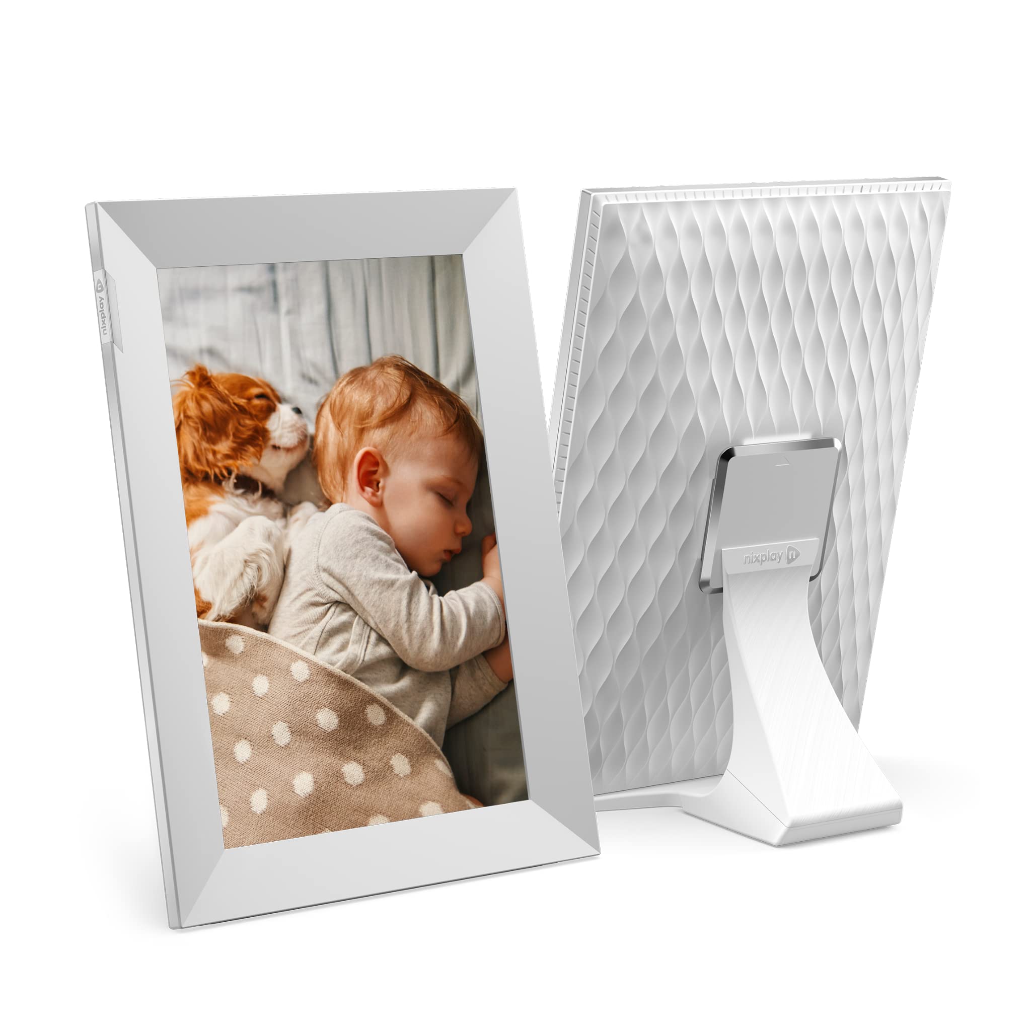 Nixplay 10.1 inch Touch Screen Digital Picture Frame with WiFi (W10K) - White - Unlimited Cloud Photo Storage - Share Photos and Videos Instantly via Email or App - Preload Content