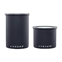 Planetary Design Airscape Stainless Steel Coffee Canister - Set of 2 - Food Storage Container - Patented Airtight Lid Pushes Out Excess Air - Preserve Food Freshness (Small & Medium, Matte Black)