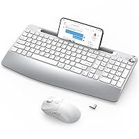Wireless Keyboard and Mouse - Full-Sized Ergonomic Keyboard with Wrist Rest, Phone Holder, Volume Knob,2.4GHz Silent Cordless Keyboard Mouse Combo for Computer, Laptop, PC, Mac, Windows -White