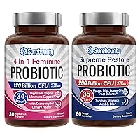 Probiotic Bundle, 4-in-1 Feminine Probiotic (30ct) & Supreme Restore Probiotic (60ct), 2 Packs, Cranberry Vaginal Support, GI Tract Balance, Vegan, Non-Dairy