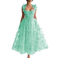 3D Butterfly Tulle Prom Dresses Sweetheart Spaghetti Straps Formal Party Evening Gown with Pockets JYH17