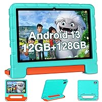 Kids Tablet 10 inch Android 13 Tablets for Kid with Shockproof Case, 12GB+128GB, Octa-Core, 1280 X 800 HD Touchscreen, IWAWA Pre-Installed Parental Control, 2.4G/5G WiFi, 6000mAh, Bluetooth-Green