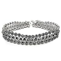 13.94ctw Genuine Sapphire & Diamond 14K White Gold Bracelet, 7''