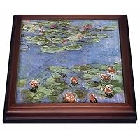 3dRose Water Lilies Vintage Monet Trivet with Ceramic Tile, 8 by 8