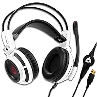 Klim Puma - USB Gamer Headset with Mic - 7.1 Surround Sound Audio - Integrated Vibrations - Perfect for PC and PS4 Gaming - New Version - White