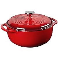 Lodge 4.5 Quart Enameled Cast Iron Dutch Oven with Lid – Dual Handles – Oven Safe up to 500° F or on Stovetop - Use to Marinate, Cook, Bake, Refrigerate and Serve – Island Spice Red