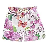 Butterfly Flowers Orchids Buds Boy's Swim Trunks Board Shorts Boy Kids Toddler Beach Swimwear Bottom Pants 2T