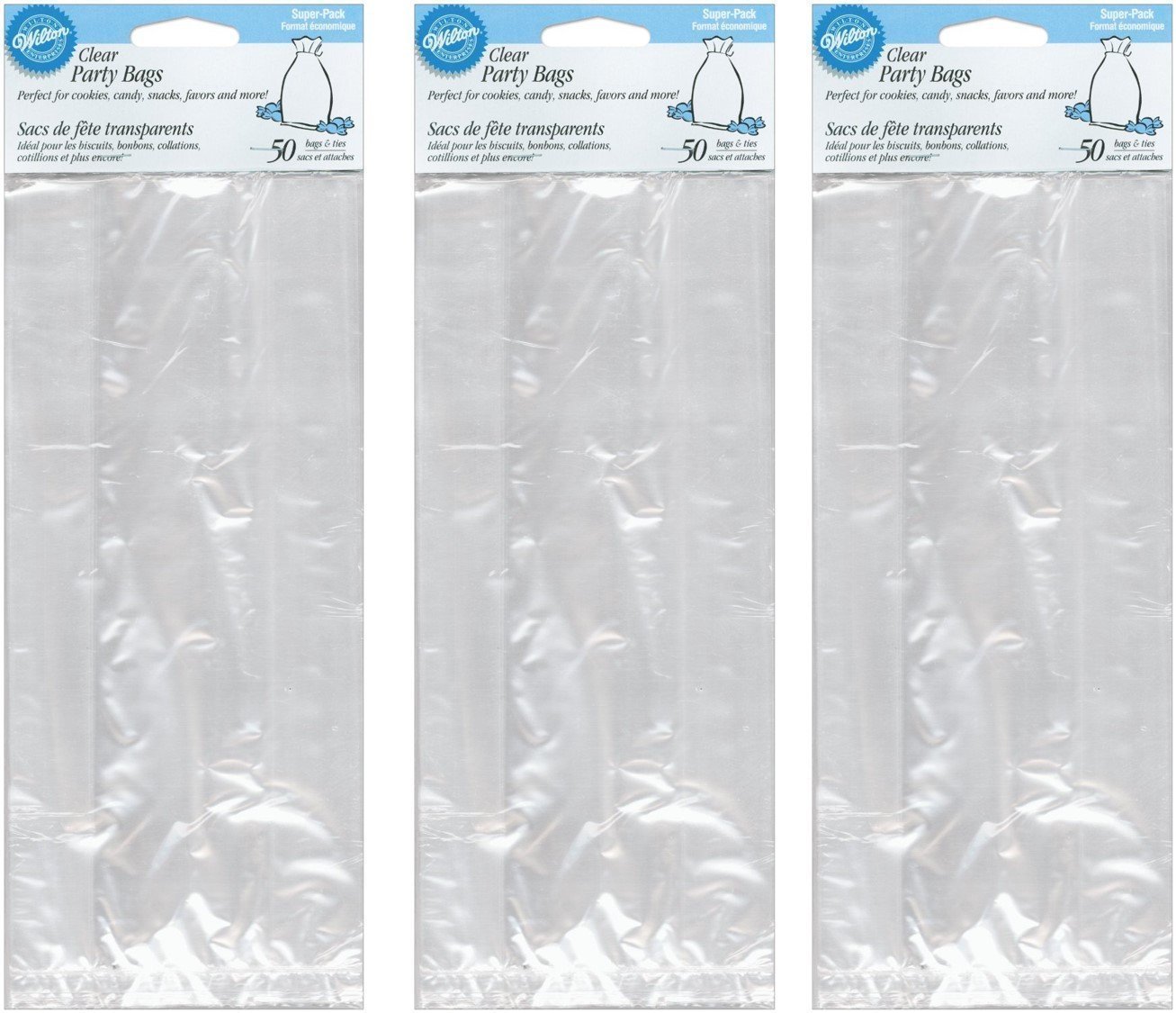 Wilton Party Bags, 4 by 9.5-Inch, Clear, 50-Pack (3 pack)