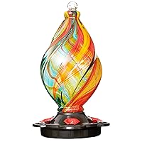 LUJII Ice Cream Shaped Spiral Hummingbird Feeder for Outdoors Hanging, Hand Blown Glass, 28 fl.oz, Leak Proof & Rustproof, Includes an Ant Moat, Unique Garden, Outside & Backyard Decor (Ribbon)