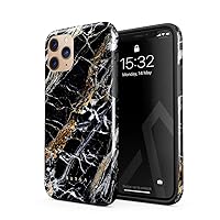 Phone Case Compatible with iPhone 11 PRO MAX - Hybrid 2-Layer Hard Shell + Silicone Protective Case -Black and Gold Onyx Marble Golden Stone - Scratch-Resistant Shockproof Cover