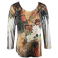 Linked Peach, 3/4 Sleeve, Scoop Neck Top with Burnout Accents