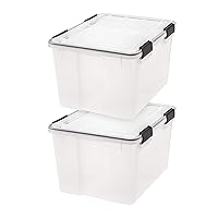 IRIS USA 47 Qt Storage Box with Airtight Seal, 2 Pack - BPA-Free, Made in USA - Heavy Duty Moving Containers with Tight Latch Gasket Lid, Weather Proof Tote Bin, WEATHERPRO - Clear/Black