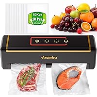 Vacuum Sealer Machine, Full Automatic Food Vacuum Sealer Machine (80KPA), 5 in 1 Arcmira Compact Vacuum Sealer with 10 Sealer Bags, Built-in Cutter