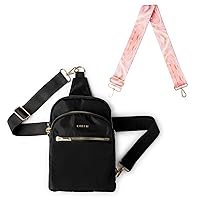 KEDZIE Roundtrip Convertible Sling Crossbody Bag (Black) & Interchangeable 2-Inch Bag Strap (Golden Hour V2)