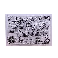 Retro World Map Clear Stamp Seal Handmade Crafts Embossing Decor for Card Making DIY Scrapbooking Photo Album Clear Stamps for Crafts