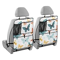 Colorful Butterfly Cartoon Kick Mats Back Seat Protector Waterproof Car Back Seat Cover for Kids Backseat Organizer with Pocket Protect from Dirt Scratches Mud, 2 Pack, Car Accessories