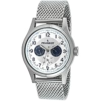 Peugeot Men's 149S Classic Stainless Steel Mesh Multi Function Analog Display Quartz Silver Watch
