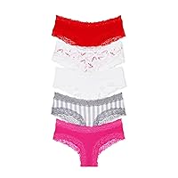 Victoria's Secret Lace Trim Cotton Cheeky Panty Pack, Underwear for Women (XS-XXL)