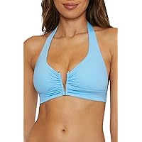 BECCA Women's Standard Color Code V-Wire Shirred Bikini Top, Adjustable, Tie Back, Swimwear Separates