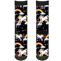 Buckle-Down Unisex-Adult's Socks Unicorns/Rainbows/Stars Black Crew, Multicolor
