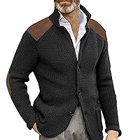 WILMOT Mens Shawl Collar Cardigan Sweater Long Sleeve Button Down Slim Fit Casual Patchwork Knitted Sweater with Pockets