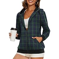 Anyally Women Full Zip Up Flannel Hoodie Comfy Drawstring Teen Girl Sweatshirt Long Sleeve Y2K Shacket with Pockets