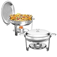 Chafing Dish Buffet Set 5QT 2 Pack, Round Chafing Dishes for Buffet w/Lid Holder, Stainless Steel Chafers and Buffet Warmers Sets for Parties, Events, Wedding, Camping, Dinner