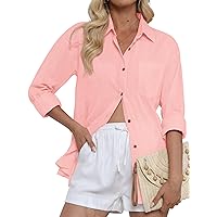 CUNLIN Womens Button Down Shirt Cotton Shirts Collared Long Sleeve Oversized Boyfriend Blouses with Front Pocket XS-XXL