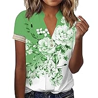 Going Out Tops for Women Short Sleeve Lace Trim Summer Trendy 2024 V Neck Loose Fit T Shirts Fashion