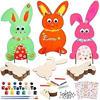 36 Sets Wooden Easter Crafts for Kids DIY Easter Bunny Cutouts Unfinished Wood Easter 3D Stand Bunny Craft Painting Kit for Girls Boys Spring Classroom Art Project Easter Decoration