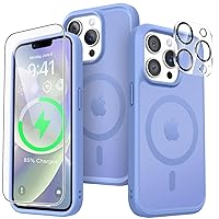 Strong Magnetic for iPhone 13 Pro Case, [Compatible with Magsafe] [Mil-Grade Shockproof] with Screen Protector & Camera Lens Protector Matte Case for iPhone 13 Pro 6.1 inch - Blue