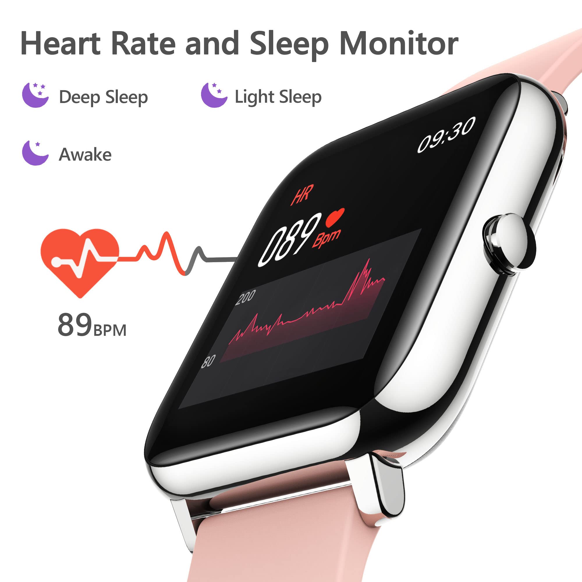 KALINCO Smart Watch, Fitness Tracker with Heart Rate Monitor, Blood Pressure, Blood Oxygen Tracking, 1.4 Inch Touch Screen Smartwatch with 3 Cables Compatible with Android iPhone iOS