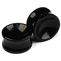 Gorilla Glass Pair of Obsidian Double Flared Concave Plugs