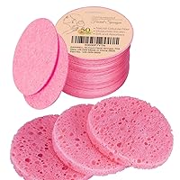 50-Count Compressed Facial Sponges for Daily Facial Cleansing and Exfoliating, 100％ Natural Cosmetic Spa Sponges for Makeup Remover, Reusable, Pink