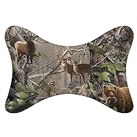 Camo Deer Camouflage Hunting Car Headrest Pillow 2pcs Memory Foam Neck Pillow Neck Support Pillow for Camping and Traveling
