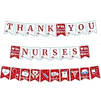 3Pcs Thank You Nurses Banner Decorations, Pre-assembled Nurse Appreciation Week Day Party Bunting Banner Supplies for Mantle Fireplace Home Office Wall Nursing Graduation Favors