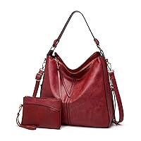 [LEAFICS] Hobo Shoulder Bag with Wristlet for Women PU Leather Bucket Tote Crossbody Handbag Purse Travel Set 2pcs
