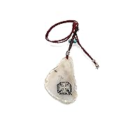 925 K Sterling Silver Beaded Natural Agate Slice Healing Pendant Necklaces | Black Marcasite Stone Handcraft Rope Chain Gifts for Women Girls (Model 7)