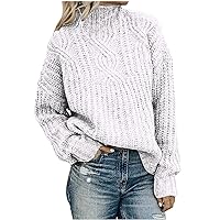 Women's Casual Mock Neck Pullover Sweaters Oversized Long Sleeve Ribbed Knit Tops 2023 Fall Winter Solid Jumpers