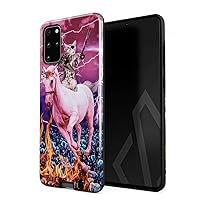 Compatible with Samsung Galaxy S20 Plus Case Unicorn Cat Warrior Kitten Trippy Galaxy Space Kitty Caticorn Funny Cats Heavy Duty Shockproof Dual Layer Hard Shell+Silicone Protective Cover
