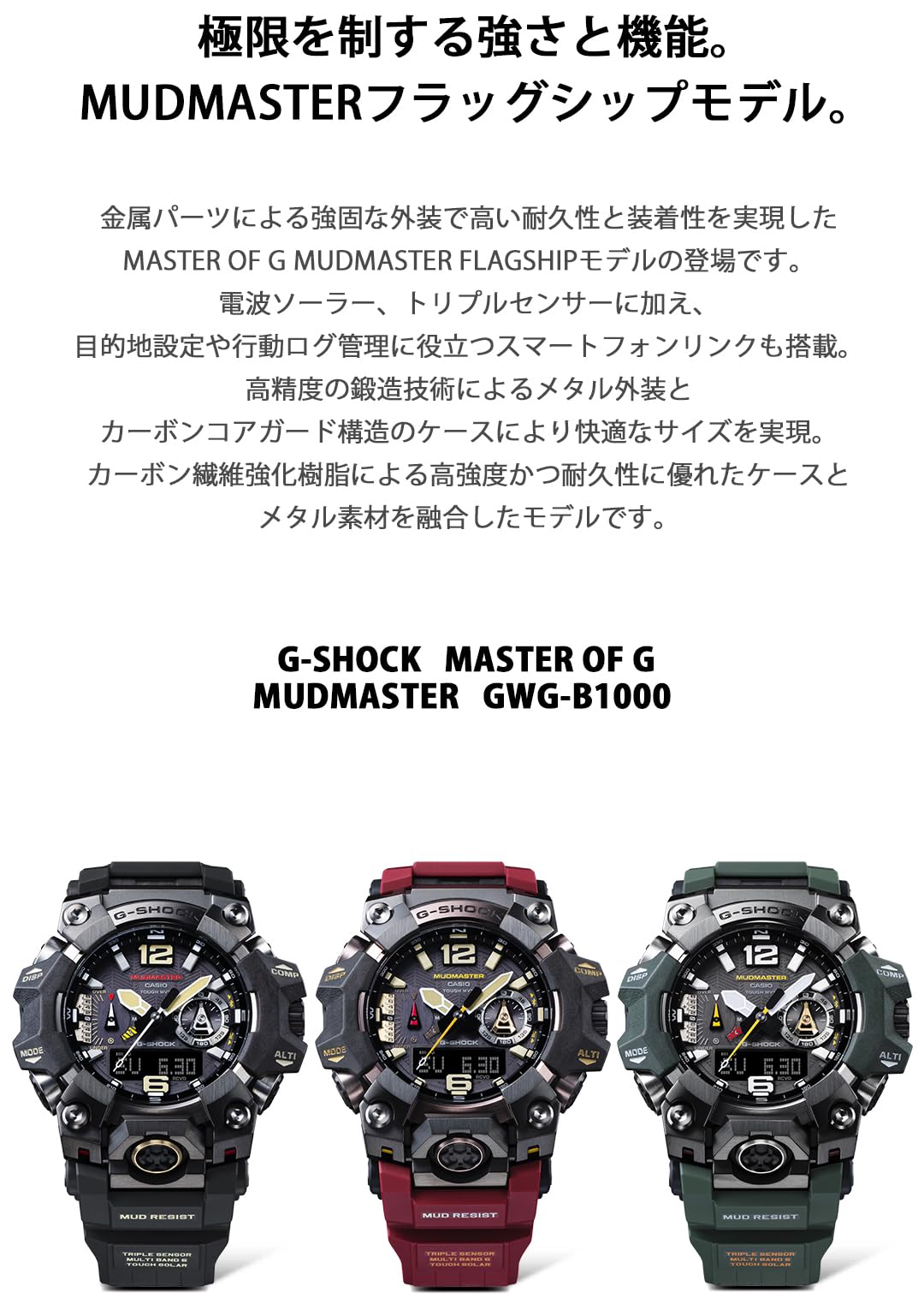 Casio G-Shock GWG-B1000-1AJF Master of G Series MUDMASTER Flagship Model Triple Sensor Japan Import New