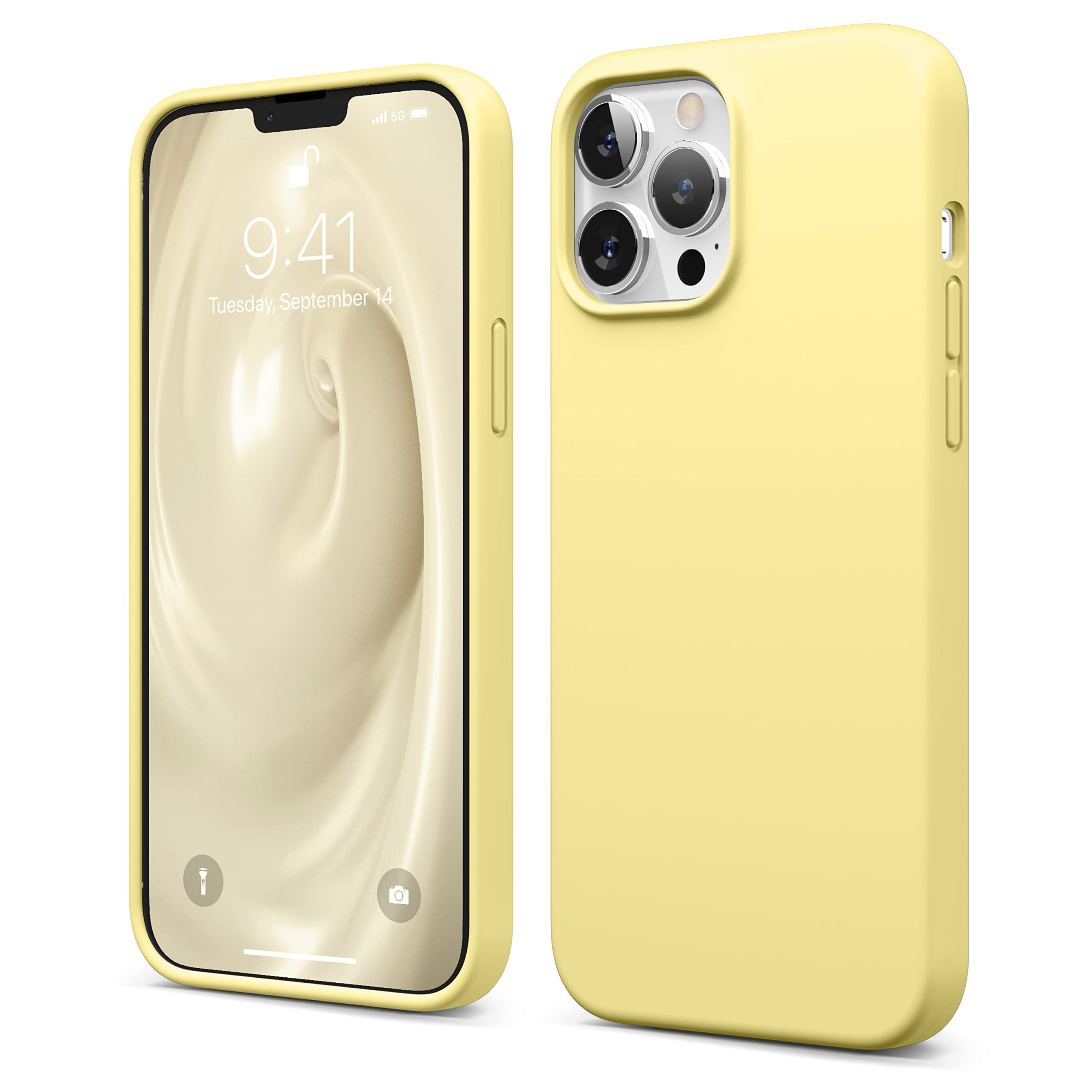 elago Compatible with iPhone 13 Pro Max Case, Liquid Silicone Case, Full Body Screen Camera Protective Cover, Shockproof, Slim Phone Case, Anti-Scratch Soft Microfiber Lining, 6.7 inch (Yellow)